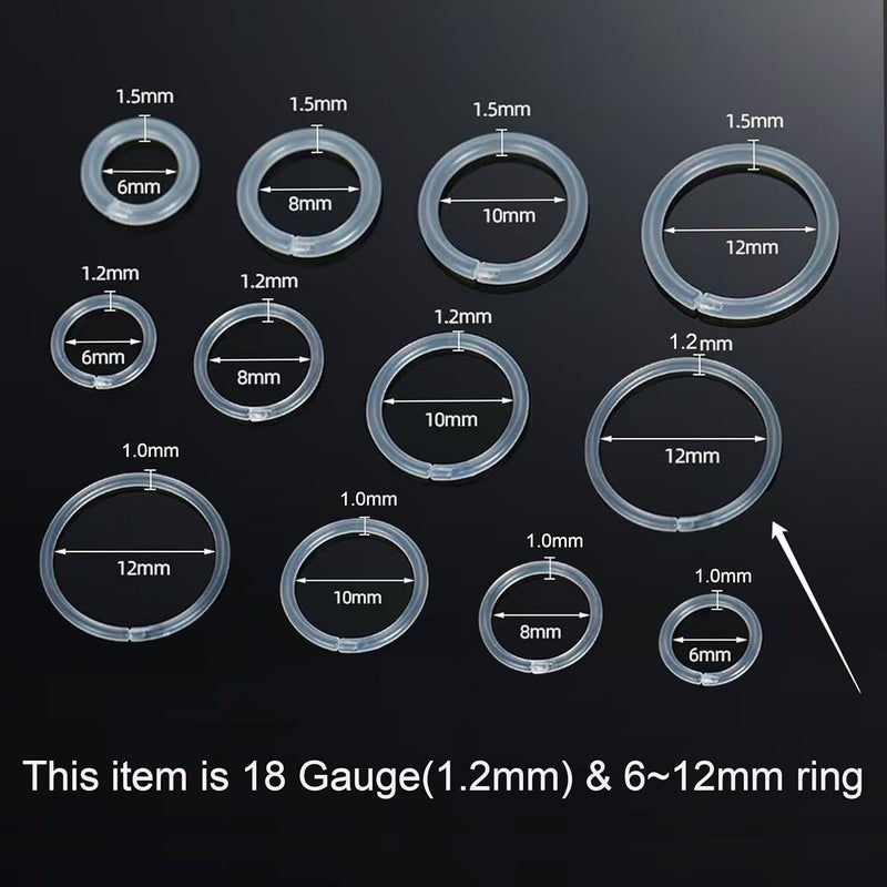 Melimarry Anti-Allergy Unisex Plastic Hoop Ear Retainers, 20-16 Gauge Clear Nose Rings, with Buckle, Comfortable and Hypoallergenic for Sensitive Ears & Skin (18 Gauge) - Image 2